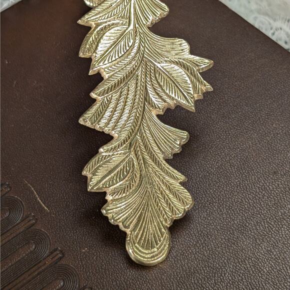 Large Solid Brass Vintage Leaf Design Curtain Tie Back Holders Art Deco Nouveau - Picture 5 of 8